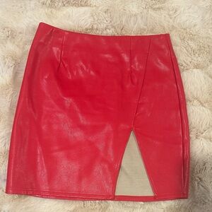by the way. Vibrant Red Faux Leather Mini Skirt